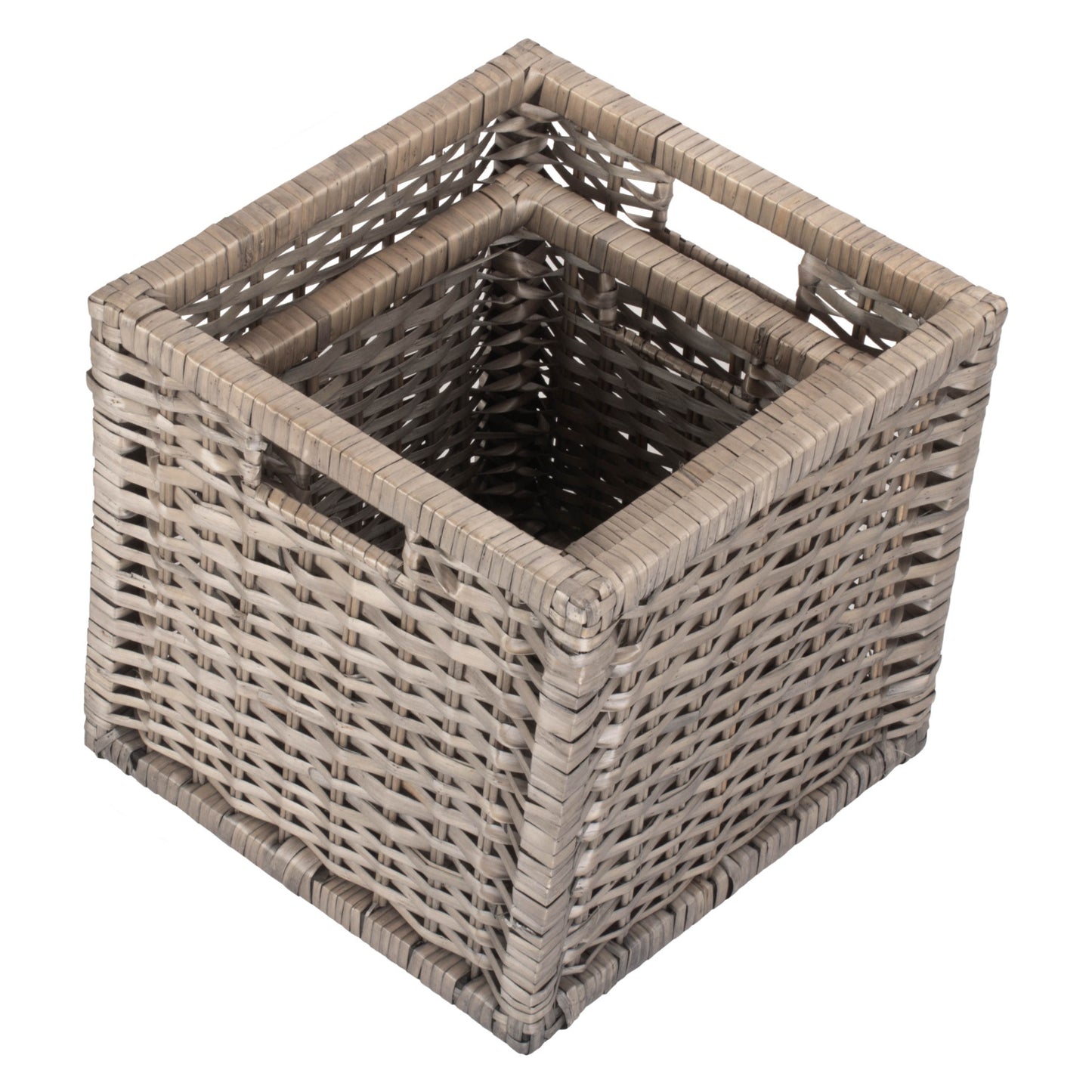 Wooden Framed Split Willow Storage Basket Set 2