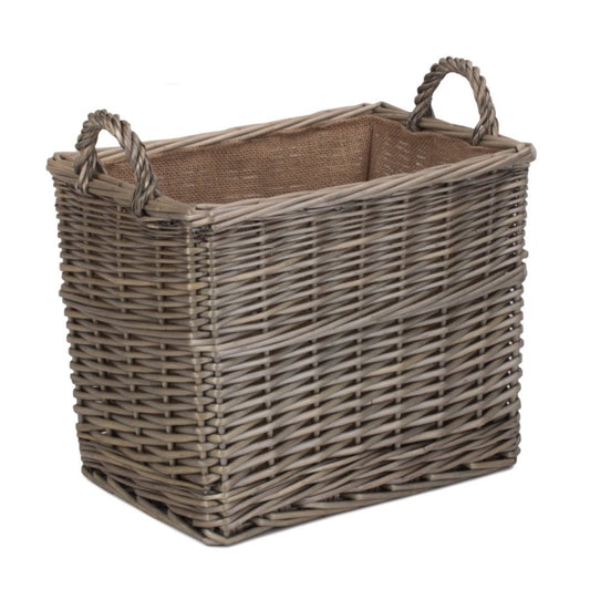 Small Rectangular Lined Wicker Log Storage Basket