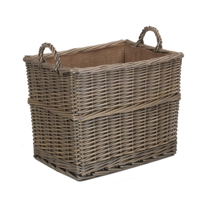 Medium Rectangular Lined Wicker Log Storage Basket