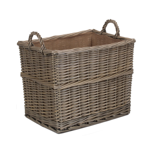 Medium Rectangular Lined Wicker Log Storage Basket