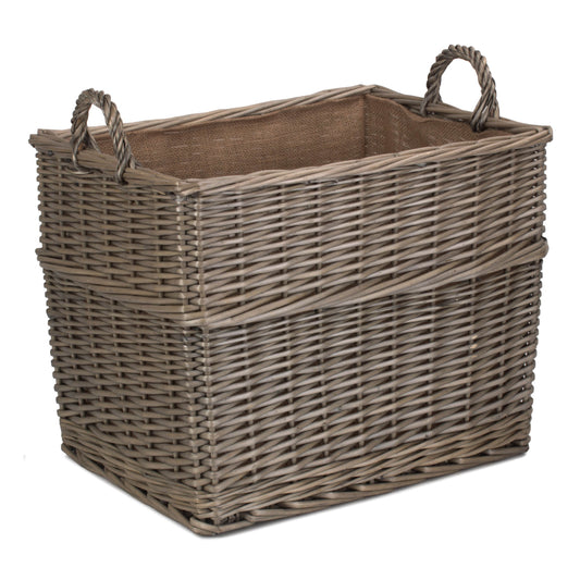 Large Rectangular Lined Wicker Log Storage Basket
