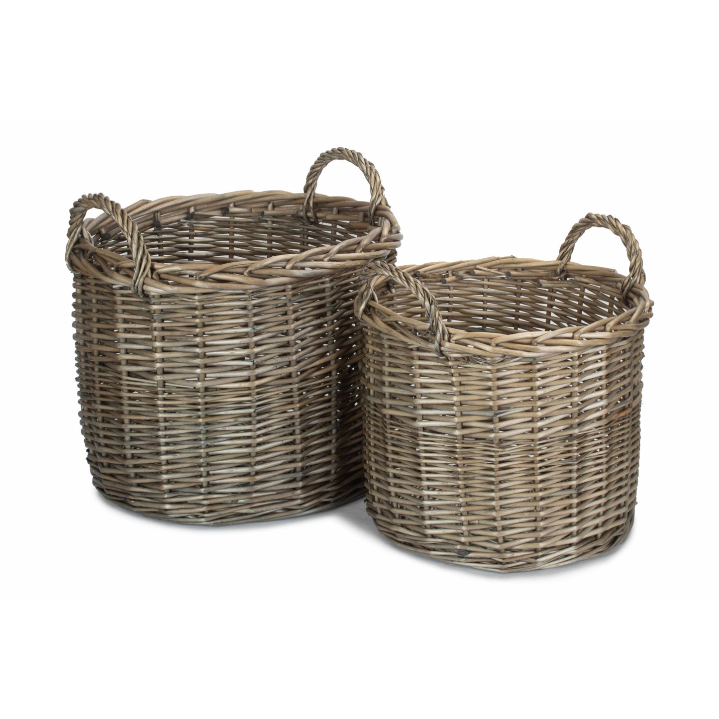 Round Straight-sided Wicker Log / Storage Basket Set 2