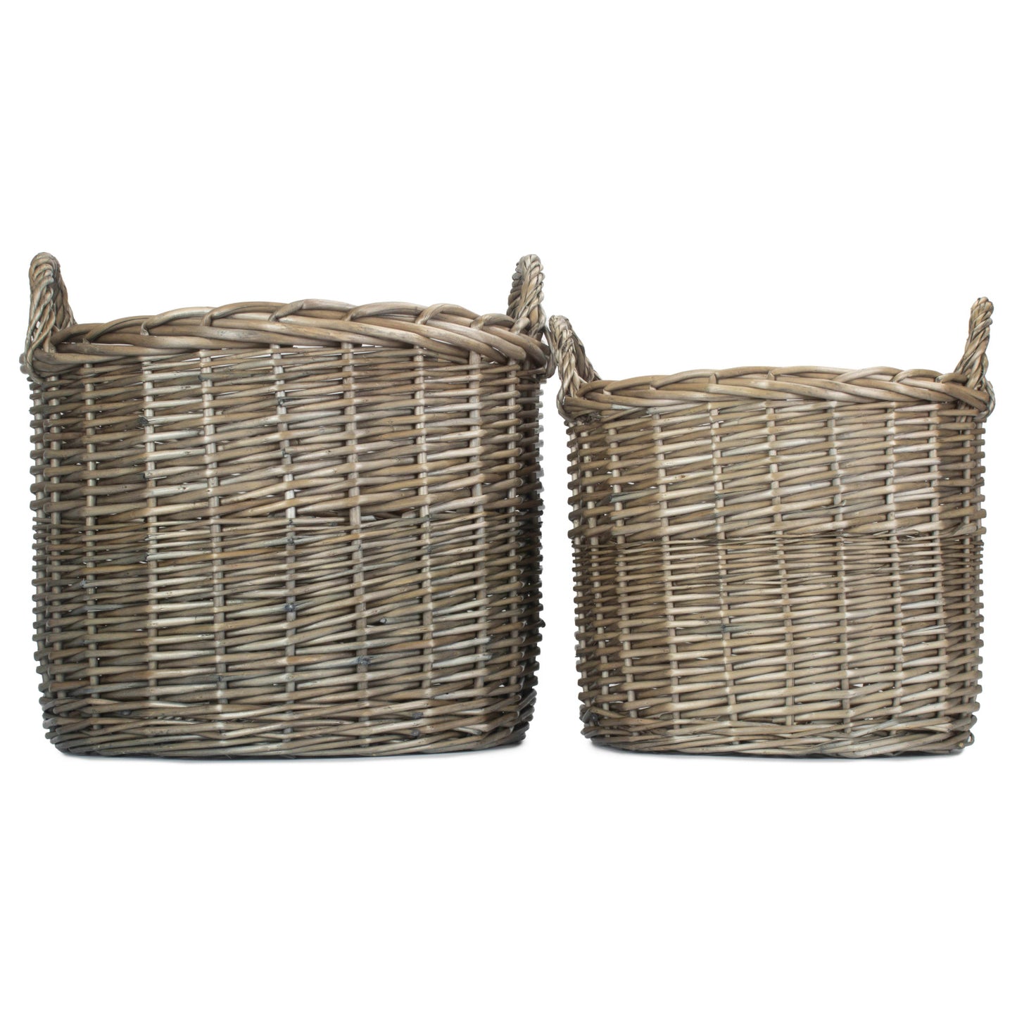 Round Straight-sided Wicker Log / Storage Basket Set 2