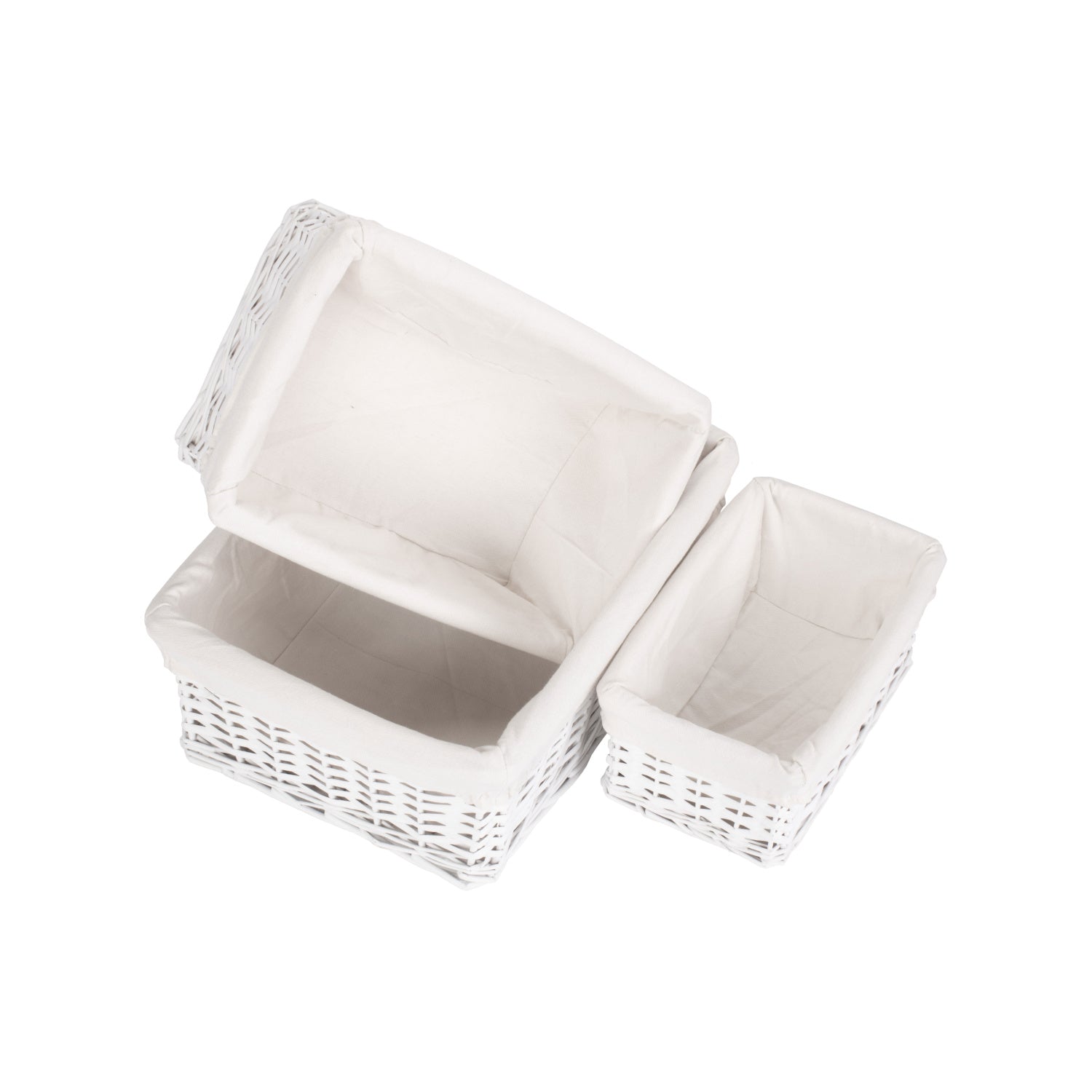 White Wicker Storage Basket with White Lining Set 3
