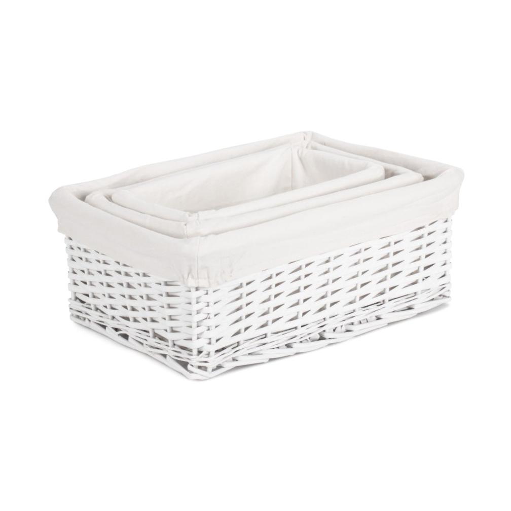 White Wicker Storage Basket with White Lining Set 3