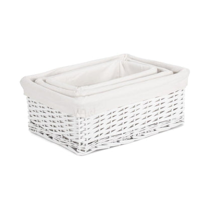 White Wicker Storage Basket with White Lining Set 3