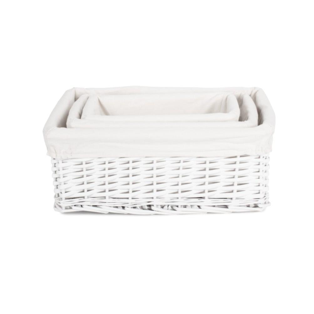 White Wicker Storage Basket with White Lining Set 3