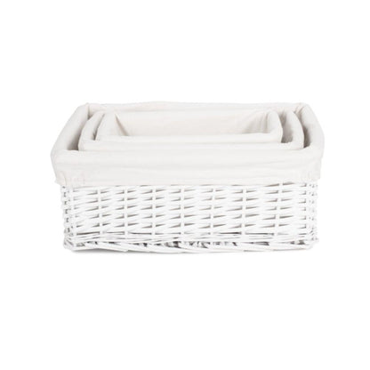 White Wicker Storage Basket with White Lining Set 3