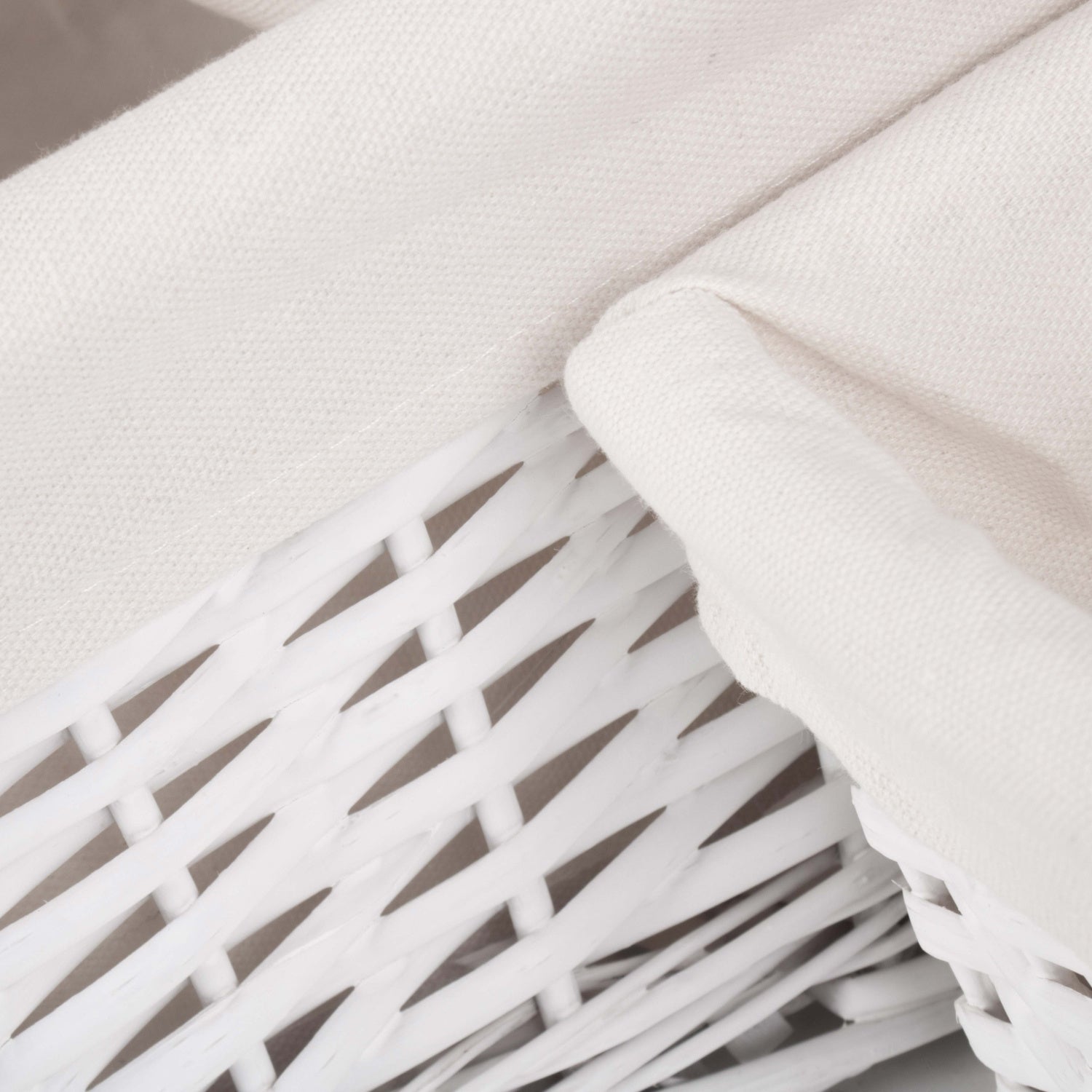 White Wicker Storage Basket with White Lining Set 3