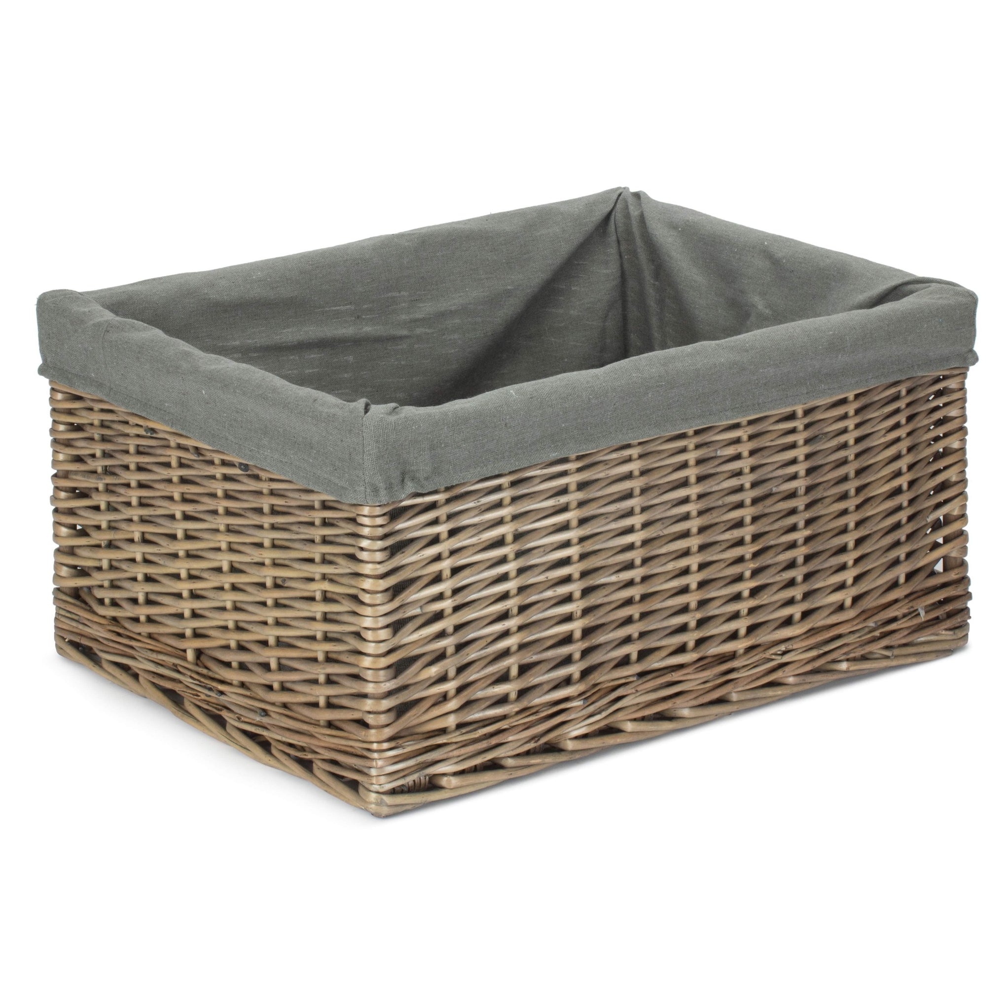 Jumbo Antique Wash Willow Storage Basket with Grey Sage Lining