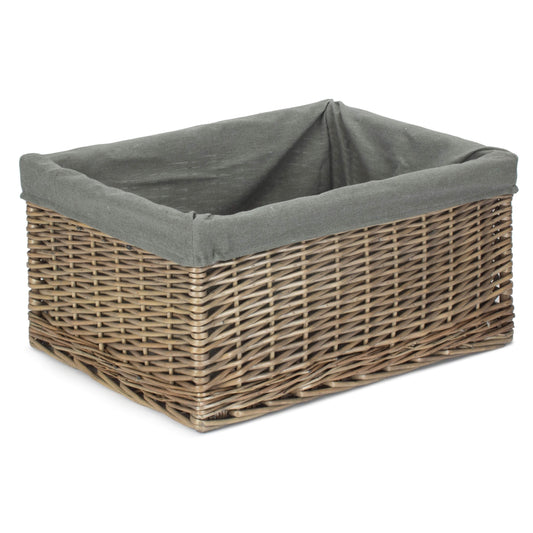 Jumbo Antique Wash Willow Storage Basket with Grey Sage Lining