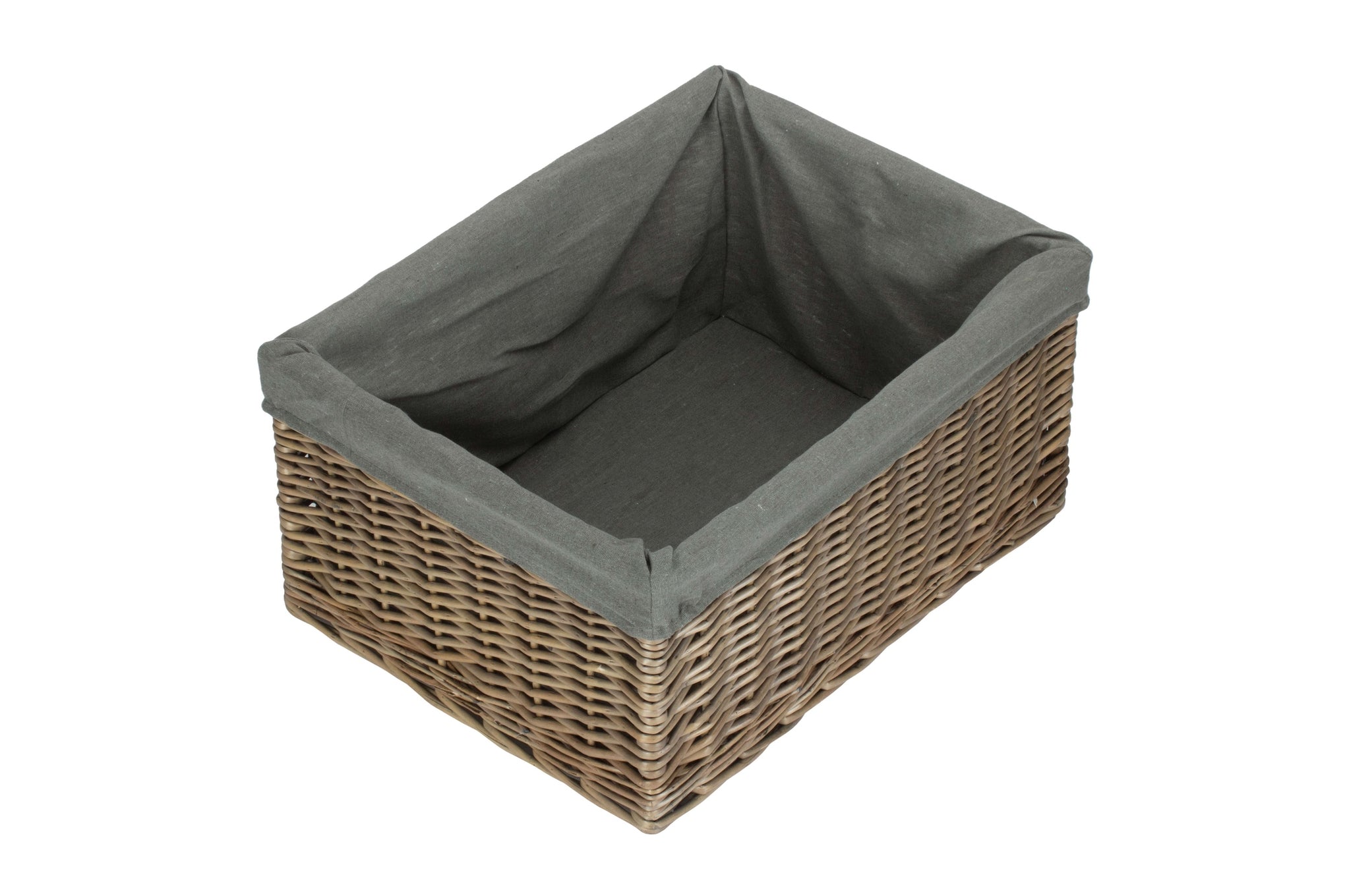 Jumbo Antique Wash Willow Storage Basket with Grey Sage Lining