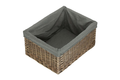 Jumbo Antique Wash Willow Storage Basket with Grey Sage Lining