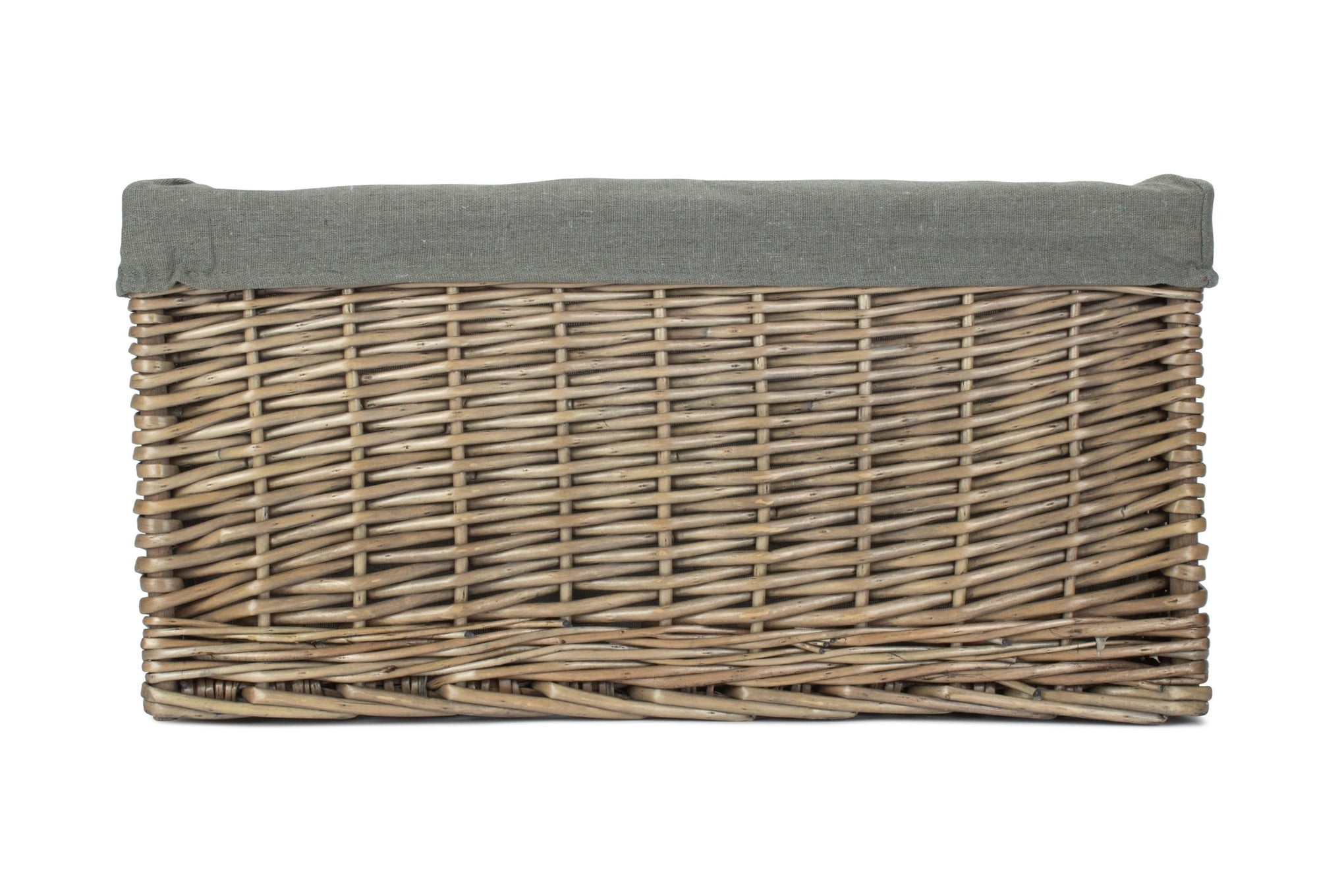 Jumbo Antique Wash Willow Storage Basket with Grey Sage Lining