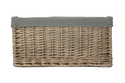 Jumbo Antique Wash Willow Storage Basket with Grey Sage Lining