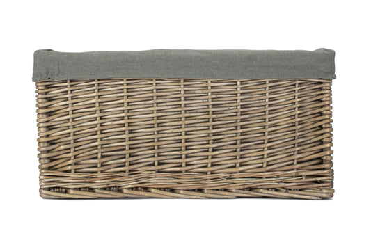 Jumbo Antique Wash Willow Storage Basket with Grey Sage Lining