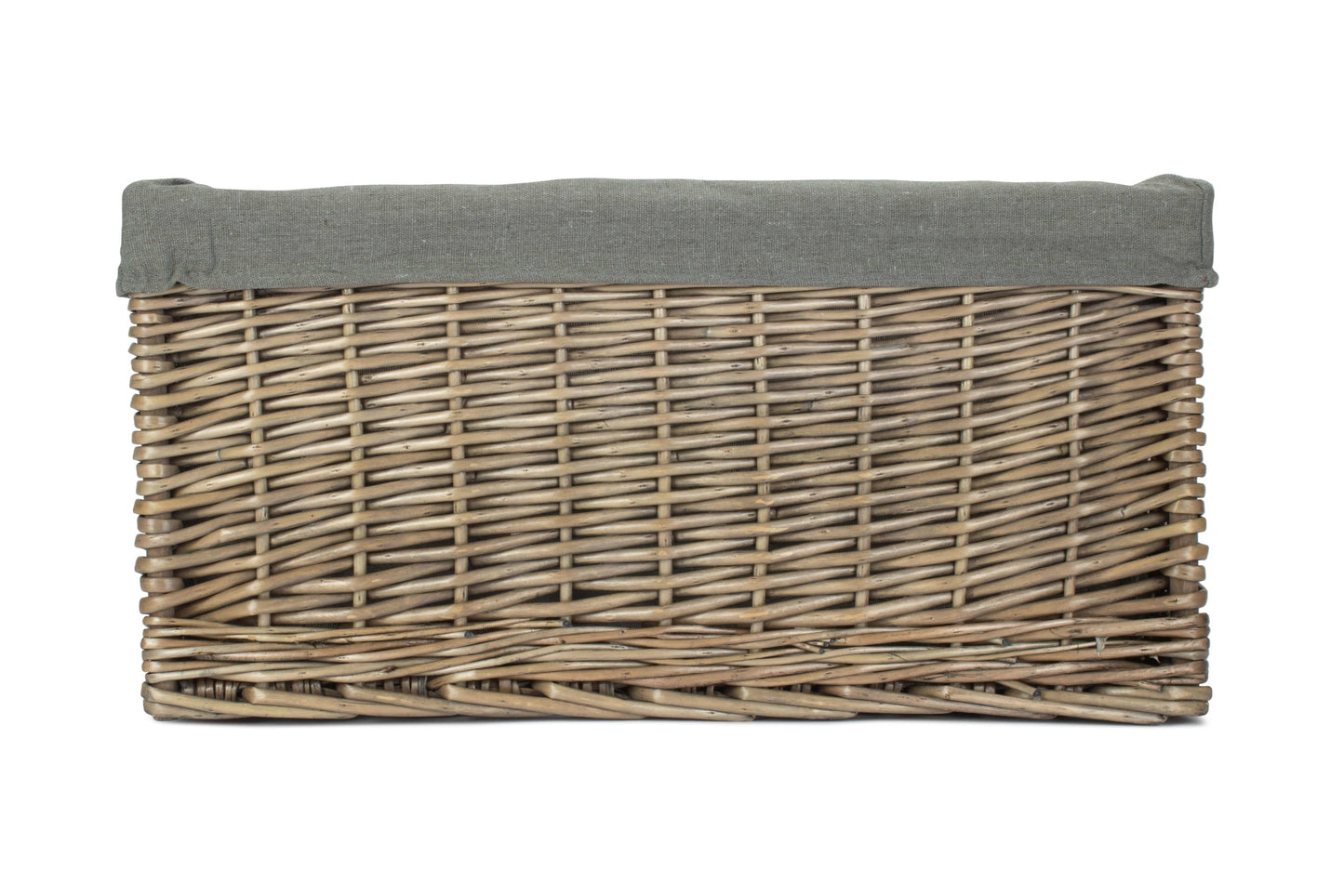 Jumbo Antique Wash Willow Storage Basket with Grey Sage Lining