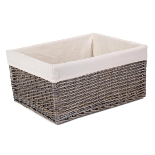 Jumbo Antique Wash Willow Storage Basket with White Lining