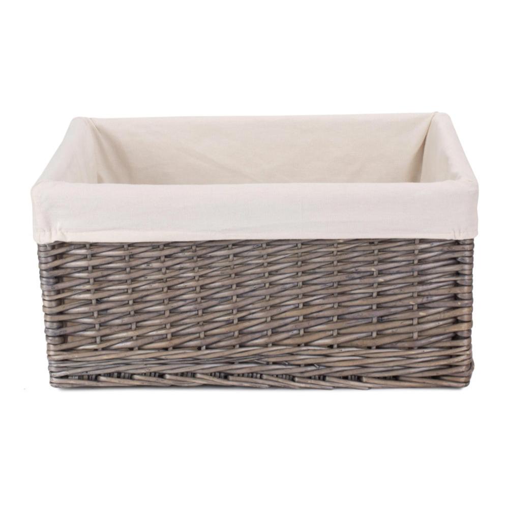 Jumbo Antique Wash Willow Storage Basket with White Lining