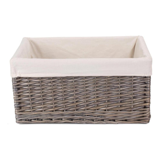 Jumbo Antique Wash Willow Storage Basket with White Lining