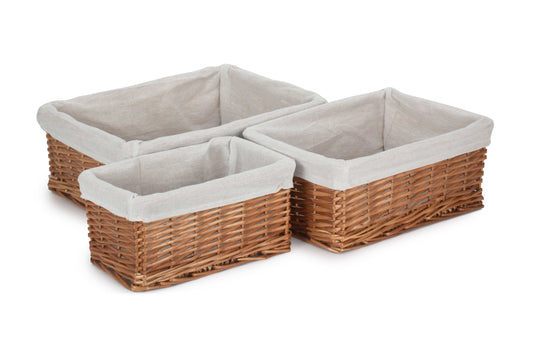 Double Steamed Wicker Storage Basket with White Lining Set 3