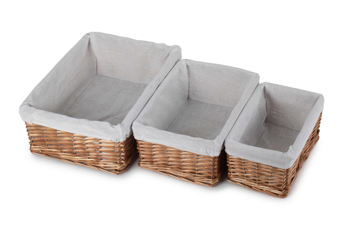 Double Steamed Wicker Storage Basket with White Lining Set 3