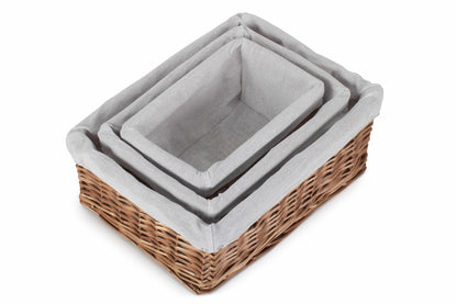 Double Steamed Wicker Storage Basket with White Lining Set 3
