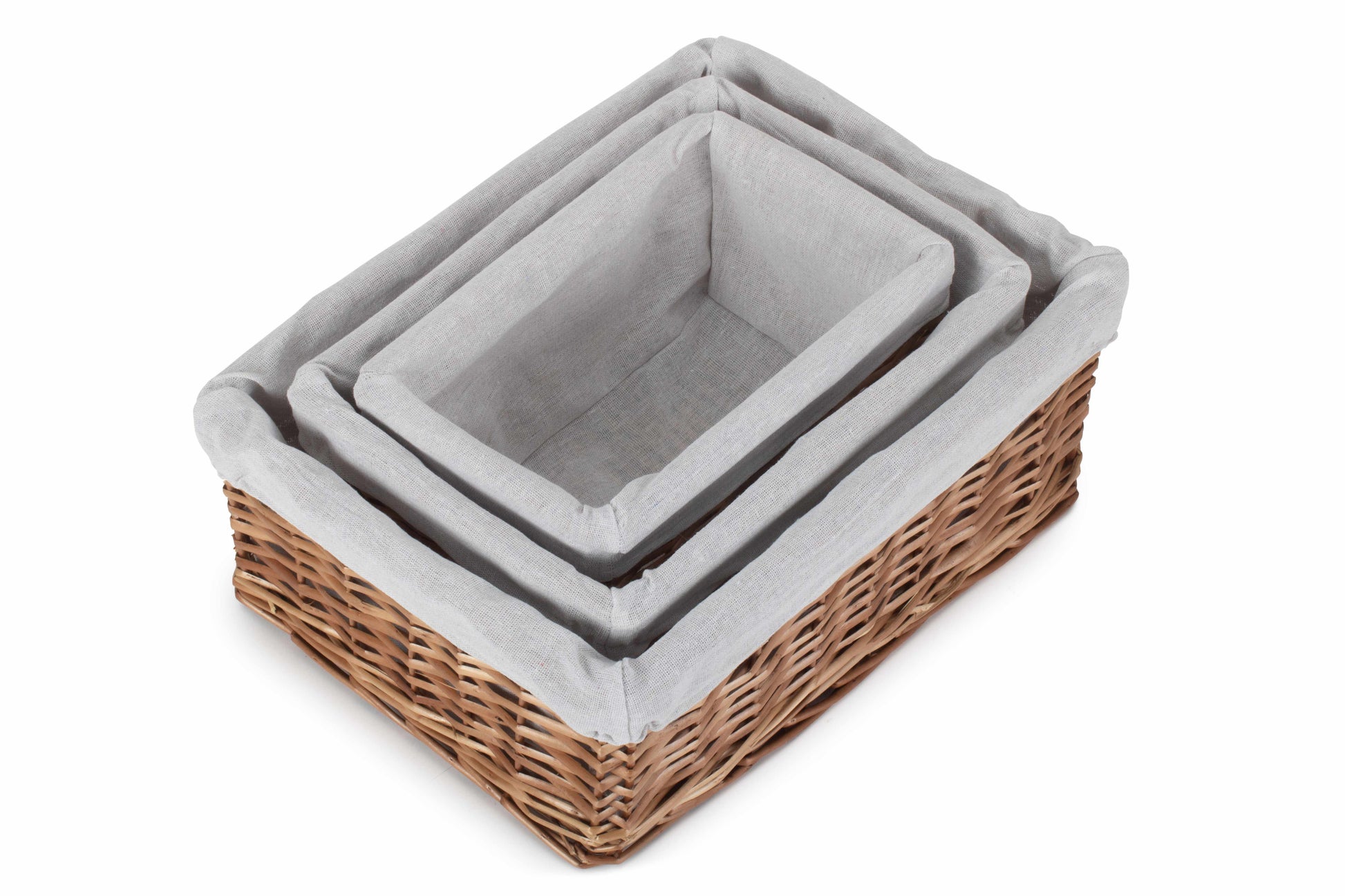 Double Steamed Wicker Storage Basket with White Lining Set 3
