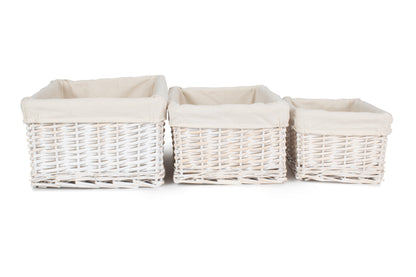 White Wash Wicker Storage Basket with Lining Set 3