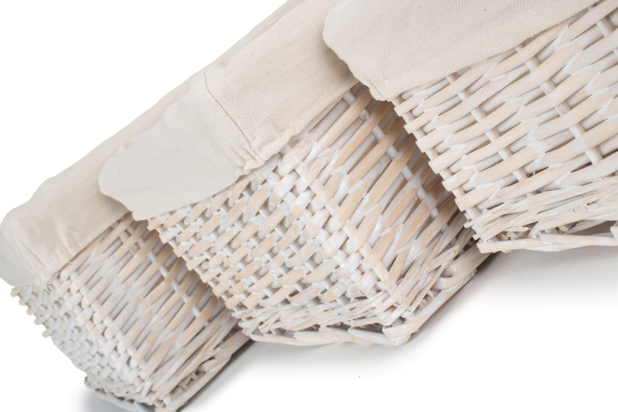 White Wash Wicker Storage Basket with Lining Set 3