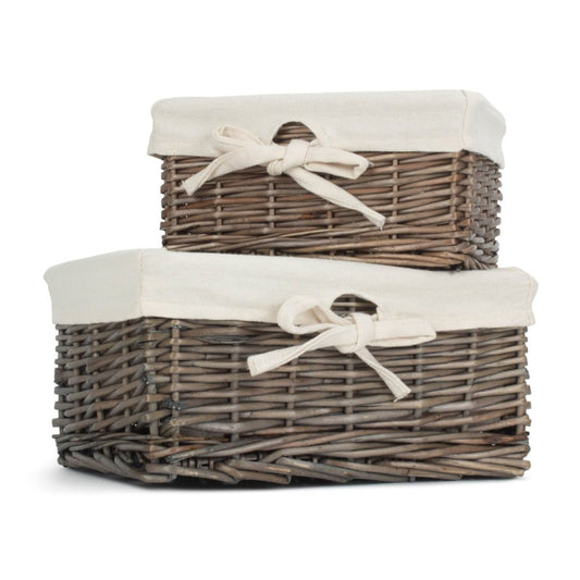 Antique Wash Willow Basket with Lining Set 2