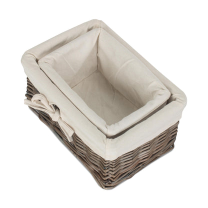 Antique Wash Willow Basket with Lining Set 2