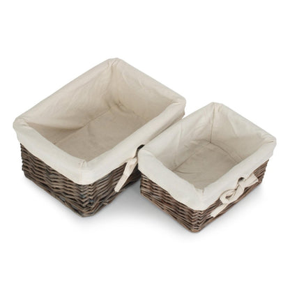 Antique Wash Willow Basket with Lining Set 2