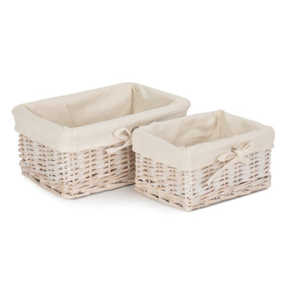 White Wash Willow Basket with Lining Set 2