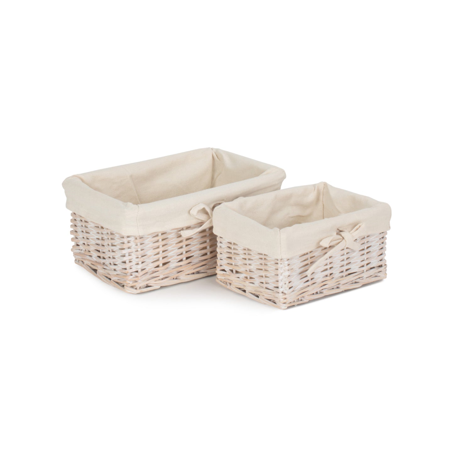 White Wash Finish Willow Tray With Lining Set 2
