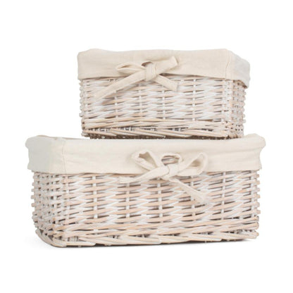 White Wash Willow Basket with Lining Set 2
