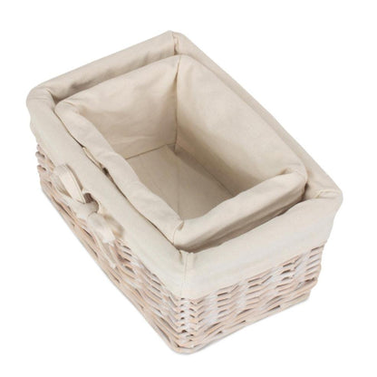 White Wash Willow Basket with Lining Set 2