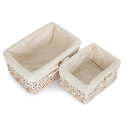 White Wash Willow Basket with Lining Set 2