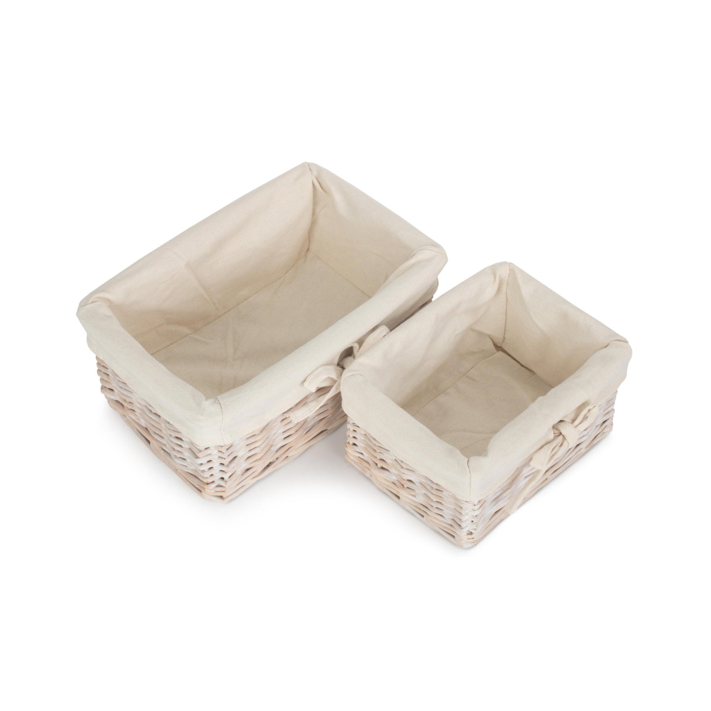 White Wash Finish Willow Tray With Lining Set 2