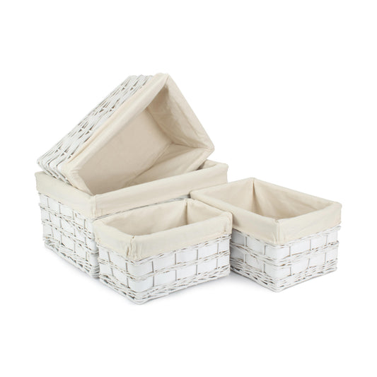 White Scandi Storage Basket with White Lining Set 4