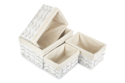 White Scandi Storage Basket with White Lining Set 4