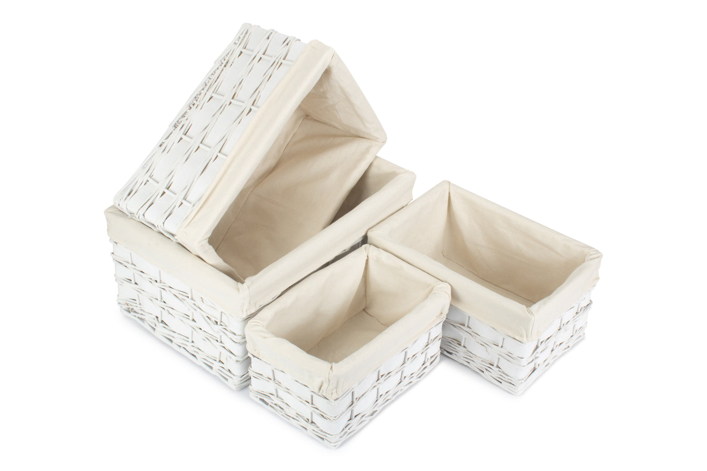 White Scandi Storage Basket with White Lining Set 4