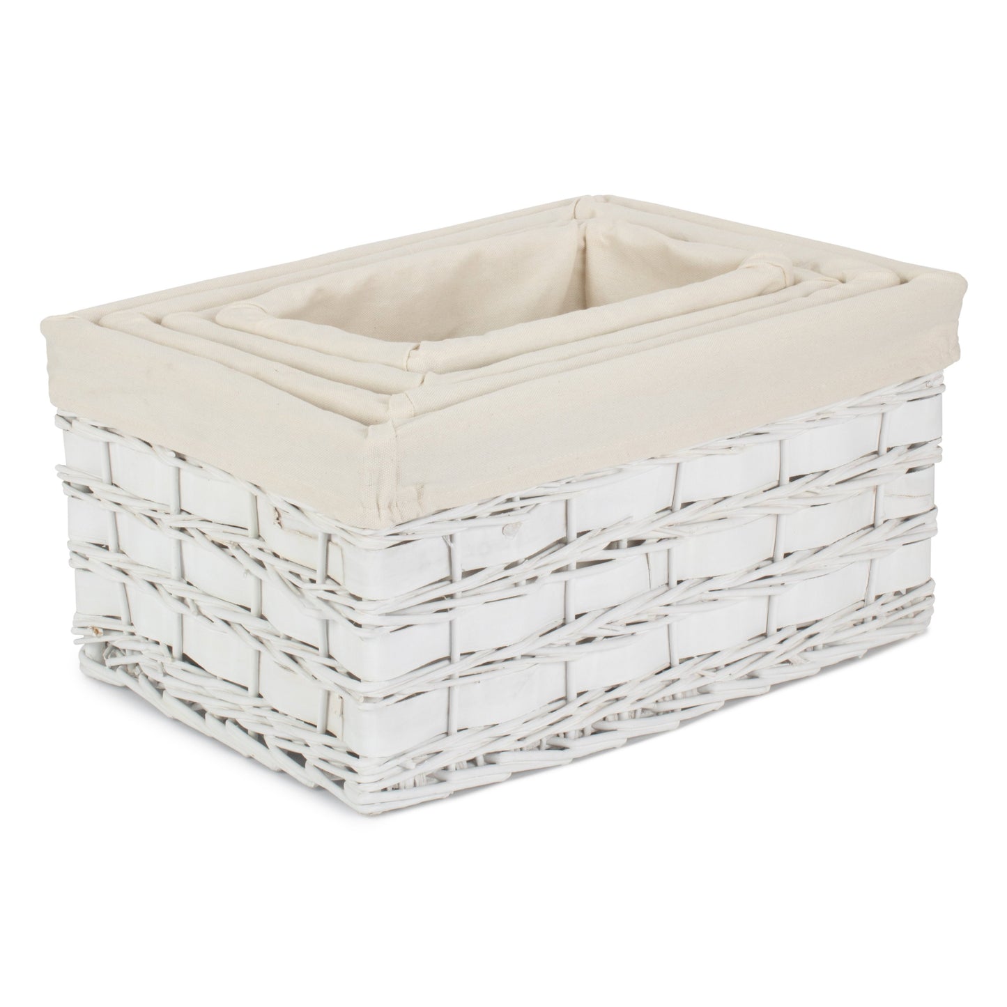 White Scandi Storage Basket with White Lining Set 4