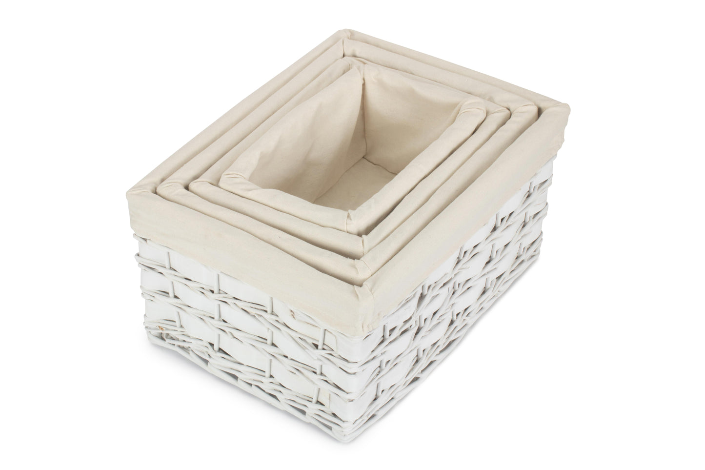 White Scandi Storage Basket with White Lining Set 4