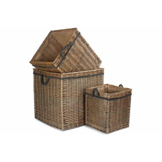 Antique Wash Willow Square Storage Basket Set 3