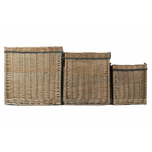 Antique Wash Willow Square Storage Basket Set 3