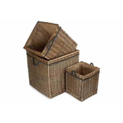 Antique Wash Willow Square Storage Basket Set 3