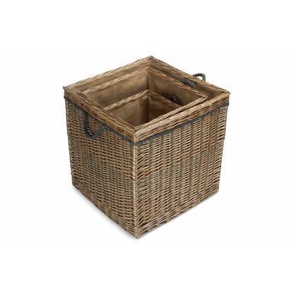 Antique Wash Willow Square Storage Basket Set 3
