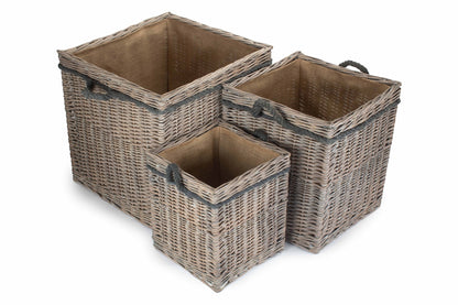 Grey Wash Willow Square Storage Basket Set 3