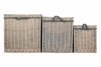 Grey Wash Willow Square Storage Basket Set 3